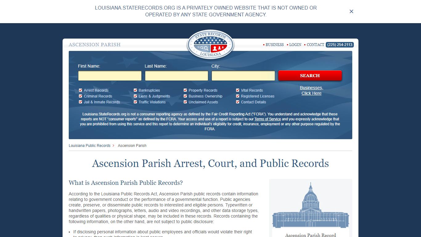Ascension Parish Arrest, Court, and Public Records