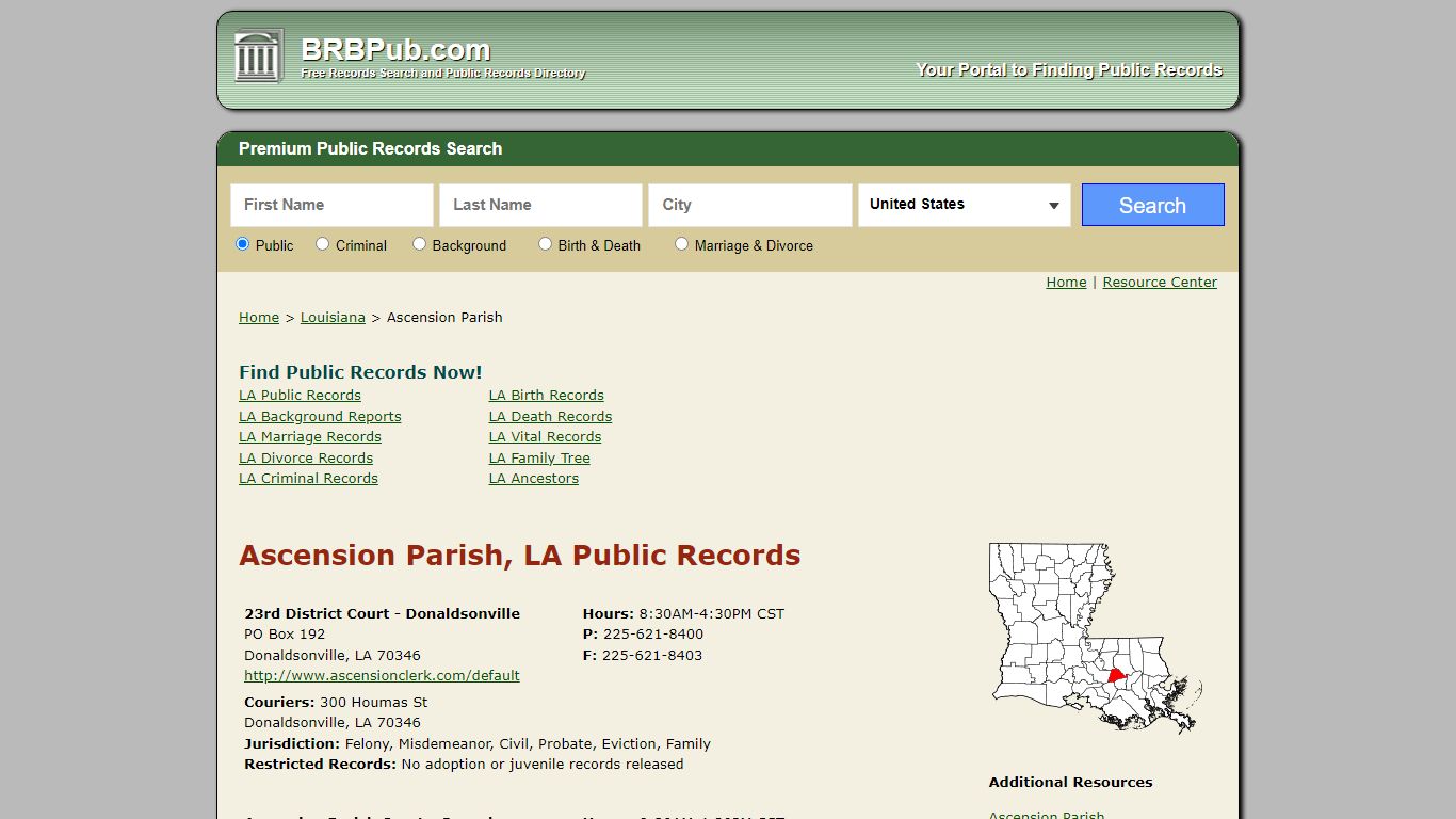 Ascension Parish, LA Public Records - BRB Pub